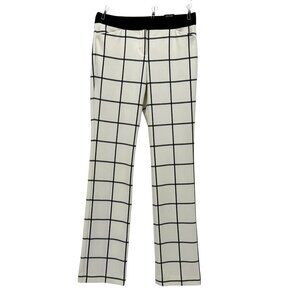 NEW Express Womens 00 Pants Editor Barley Boot Windowpane Ivory Black Trousers